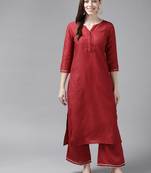 Indo Era Solid Straight Kurta With Palazzo Set