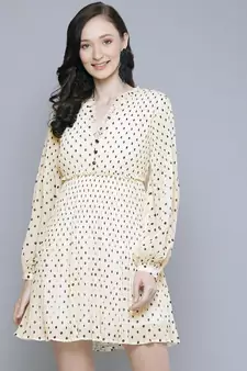 White With Black Polka Dot Pleated Dresses