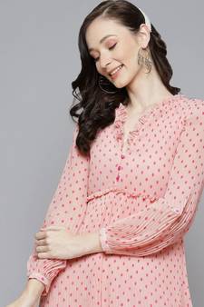 Pink With Fuchsia Polka Dot Pleated Dresses