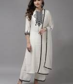 Indo Era White Embroidered Straight Kurta With Palazzo With Dupatta Set