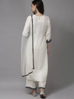 Indo Era White Embroidered Straight Kurta With Palazzo With Dupatta Set 2