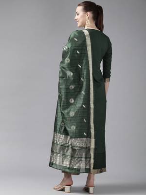 Indo Era Solid Green Straight Kurta Palazzo With Dupatta Set 2