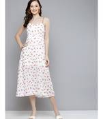 White Cherry Print Strappy Side Slit Dresses