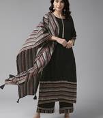 Indo Era Black Solid Straight Kurta With Palazzo Set