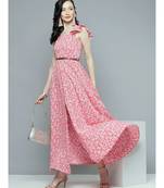 Pink Floral Bardot Belted Maxi Dresses