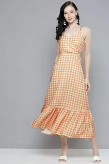 Orange & White Check Strappy Maxi