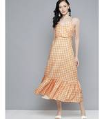 Orange & White Check Strappy Maxi