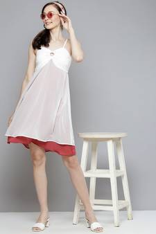 White & Rose Pink Layered Short Dresses