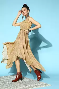 Mustard Lehariya Asymmetrical Dresses