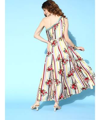 Multi Stripe Floral One Shoulder Anarkali Maxi 2