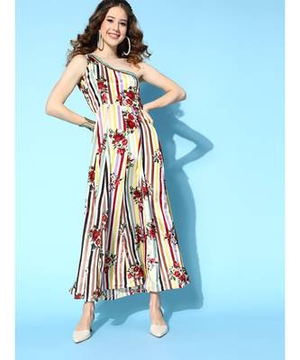 Multi Stripe Floral One Shoulder Anarkali Maxi 3