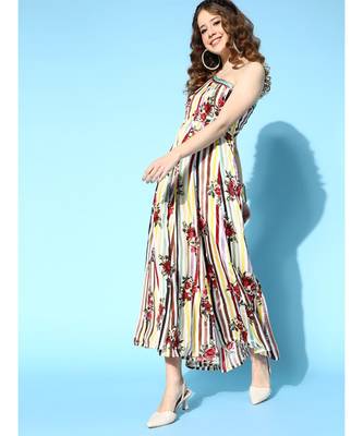 Multi Stripe Floral One Shoulder Anarkali Maxi 4