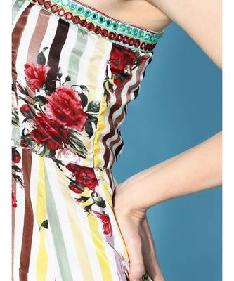 Multi Stripe Floral One Shoulder Anarkali Maxi 6