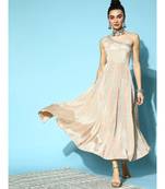 Beige Geometric One Shoulder Anarkali Maxi