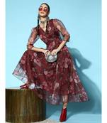Maroon Floral Wrap Anarkali Maxi Dresses