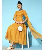Yellow Lotus Anarkali Maxi With Attached Pallu