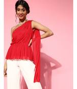 Red Mesh One Shoulder Peplum Top