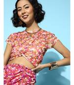 Multicolour Mesh Heart Print Twisted Crop Top