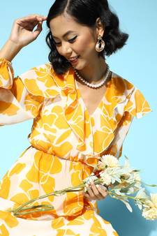 Mustard Floral Frilly Wrap Top