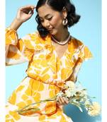 Mustard Floral Frilly Wrap Top