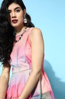 Multicolor Rainbow Mesh Peplum Top