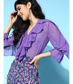 Purple Cascading Ruffle Solid Blouse