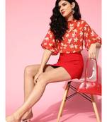 Red Floral Organza Boxy Top