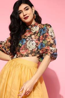 Black Organza Floral Boxy Top