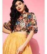 Black Organza Floral Boxy Top