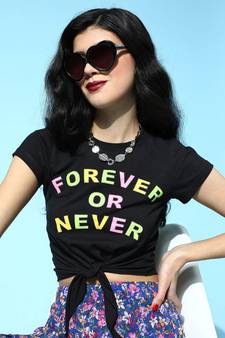 Black Forever Or Never Tie Knot Crop tops