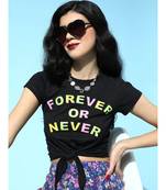 Black Forever Or Never Tie Knot Crop tops