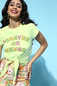 Green Forever Or Never Tie Knot Crop tops