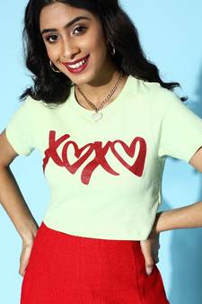 Green XOXO Crop tops
