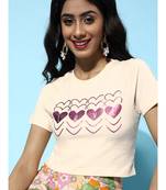 Cream With Lilac Foil Hearts Crop tops