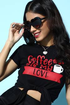 Black Coffee Is My Love Tie Knot Crop tops