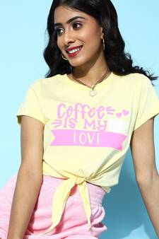 Yellow Coffee Is My Love Tie Knot Crop tops