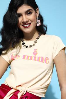 Cream BE MINE Tie Knot Crop tops