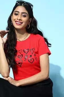 Red Printed Slim Fit tops