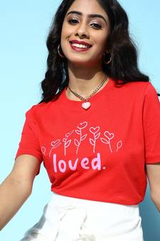 Red LOVED Boxy Crop tops