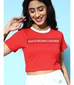 Red Contrast Rib Text Print Crop tops