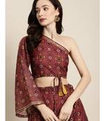 Maroon Patola One Shoulder Crop Top