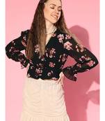 Black Floral Wrap Peplum Top