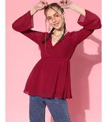 Maroon Wrap Drawstring Peplum Top