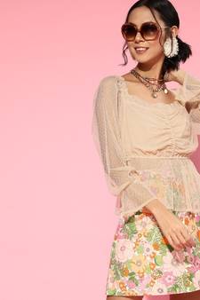 Nude Swiss Dot Mesh Peplum Top