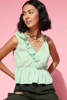Mint Green One Side Frill Strappy Top