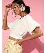 White Balloon Sleeve Boxy Crop Top