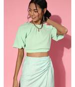 Mint Green Balloon Sleeve Boxy Crop Top