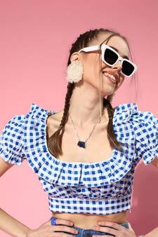 Blue Gingham Check Layered Crop Top