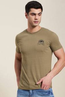 Khaki Eye Print Slim Fit tops