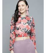 Peace Floral Back Tie Knot Crop Top